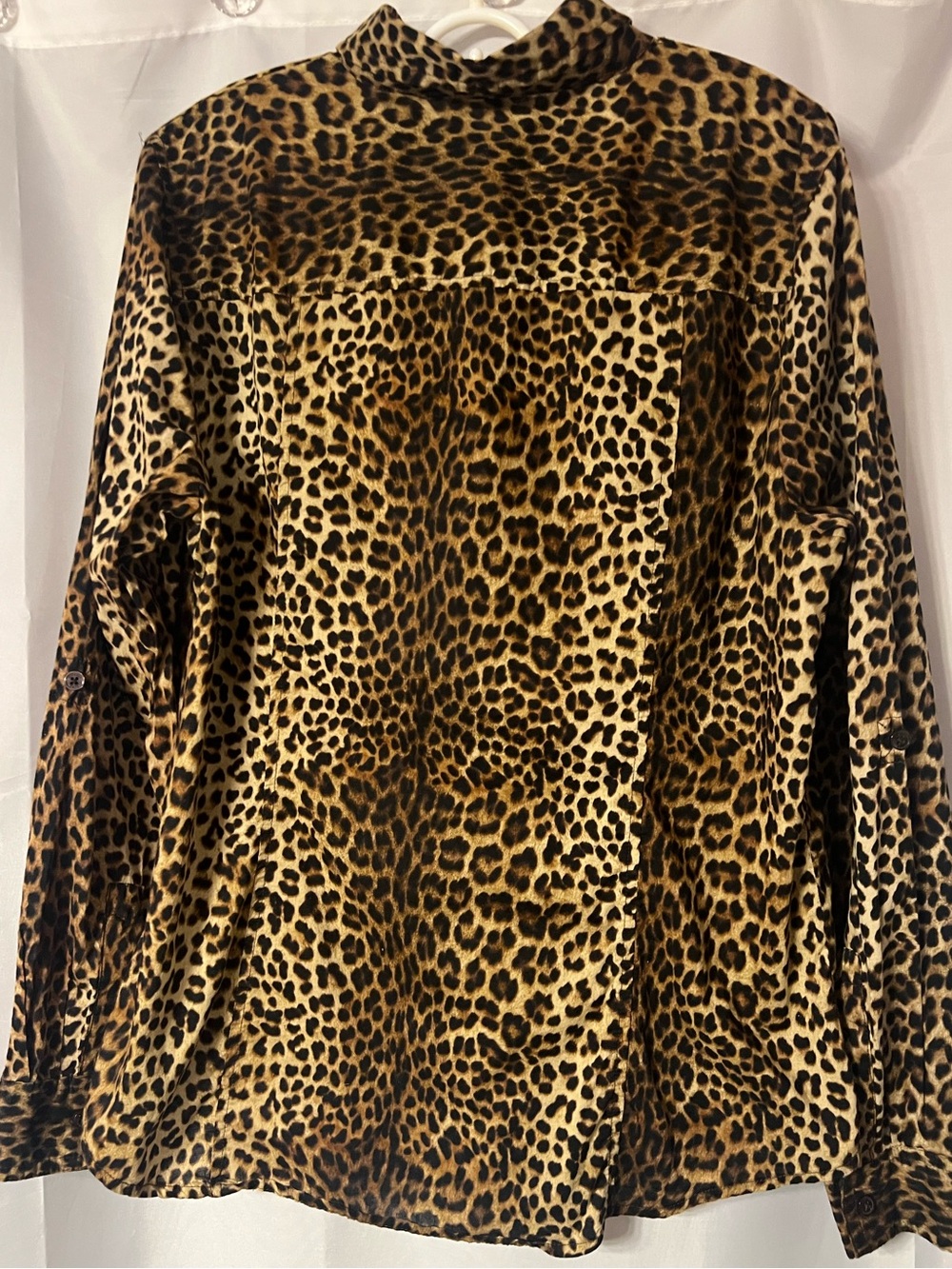 Michael Kors Leopard Print Button-Up Shirt - Brown & Black. Adjustable sleeve - Picture 2 of 7